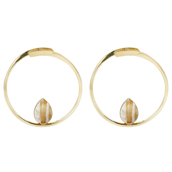 Stay Sexy Earrings - Brass + Golden Rutilated Quartz Metal Hanging Earrings Buddha Jewelry   