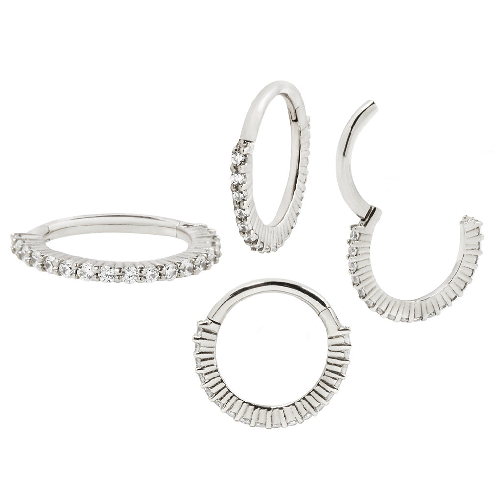 Radiant Clicker with CZ Clickers Buddha Jewelry 14k White Gold 18g 5/16" (8mm)