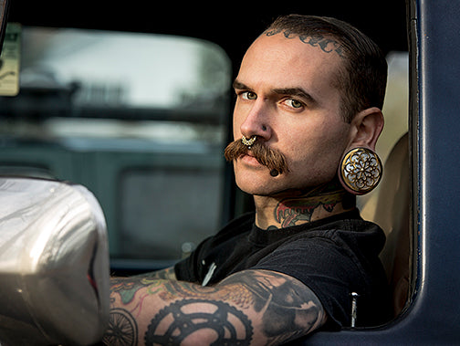 Idol Plugs - Mother of Pearl - Yellow Gold Plated Plugs Buddha Jewelry