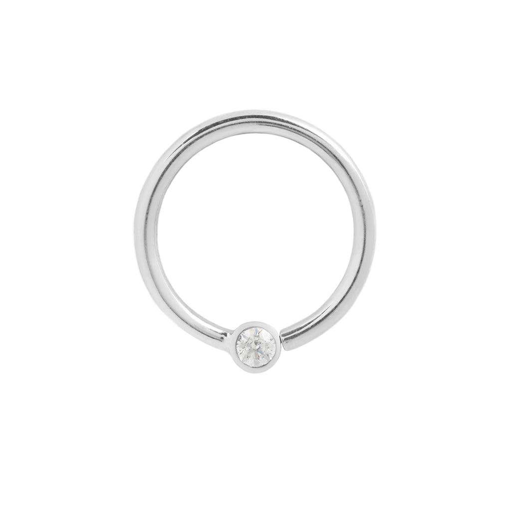 Fixed Bezel 2mm Bead Ring with CZ Fixed Rings Buddha Jewelry 14k White Gold 16g 5/16" (8mm)