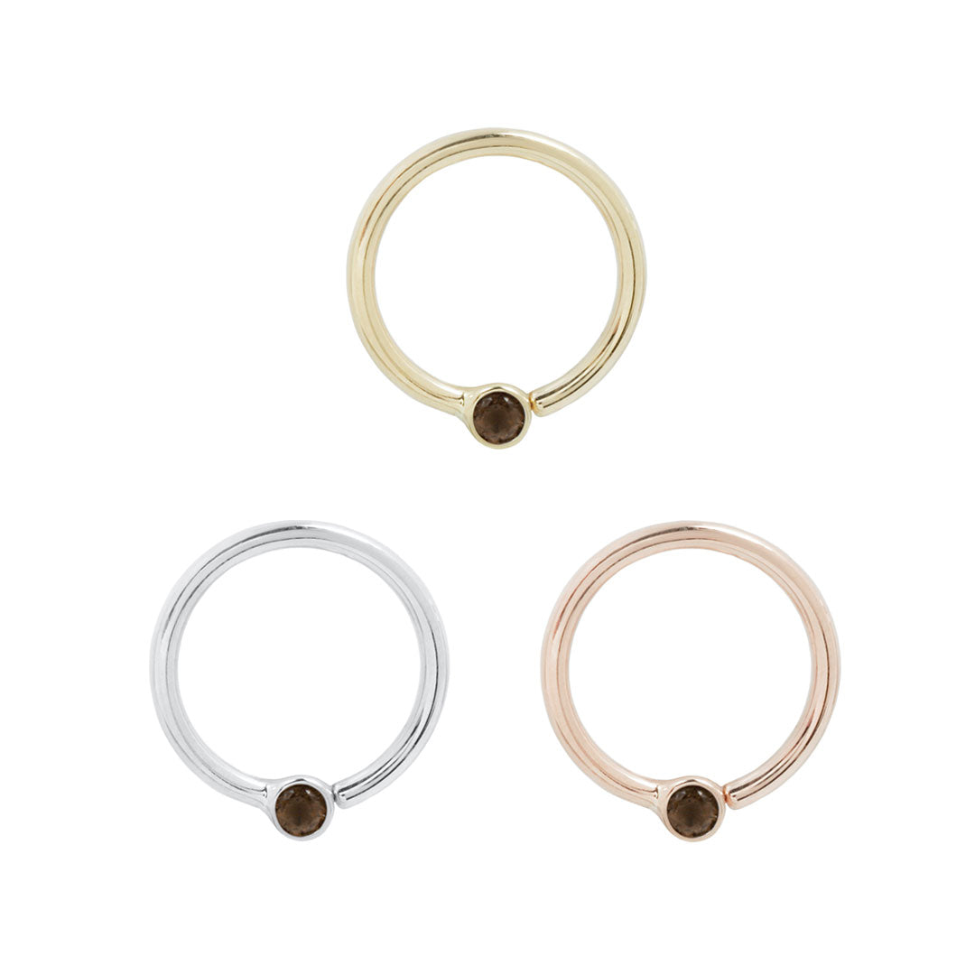 Fixed Bezel 2mm Bead Ring with Smoky Quartz Fixed Rings Buddha Jewelry