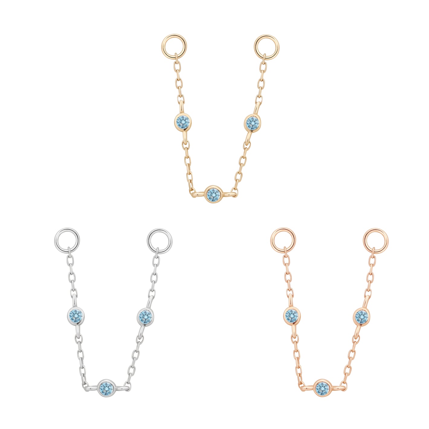 3 Bezel Bead Chain with London Blue Topaz Chains Buddha Jewelry