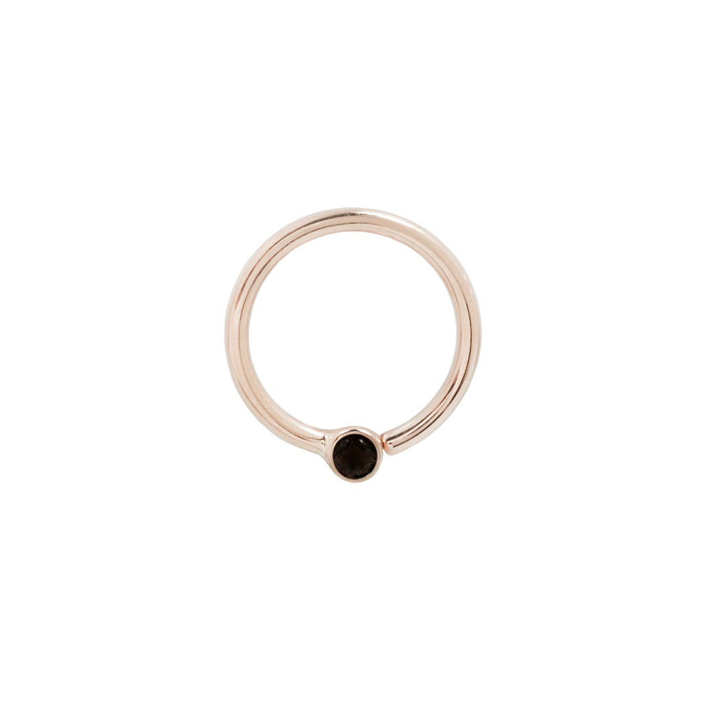 Fixed Bezel 2mm Bead Ring with Black Spinel Fixed Rings Buddha Jewelry 14k Rose Gold 16g 5/16" (8mm)
