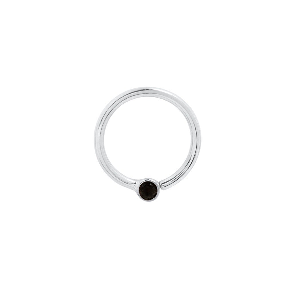 Fixed Bezel 2mm Bead Ring with Black Spinel Fixed Rings Buddha Jewelry 14k White Gold 16g 5/16" (8mm)