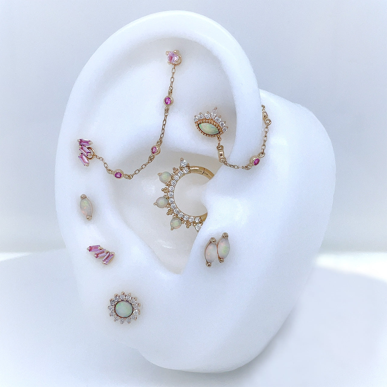 3 Bezel Bead Chain with Pink Sapphire Chains Buddha Jewelry