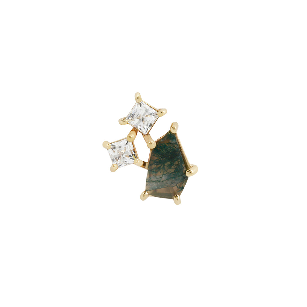 Lyra Threadless End with Moss Agate Threadless Ends Buddha Jewelry 14k Yellow Gold