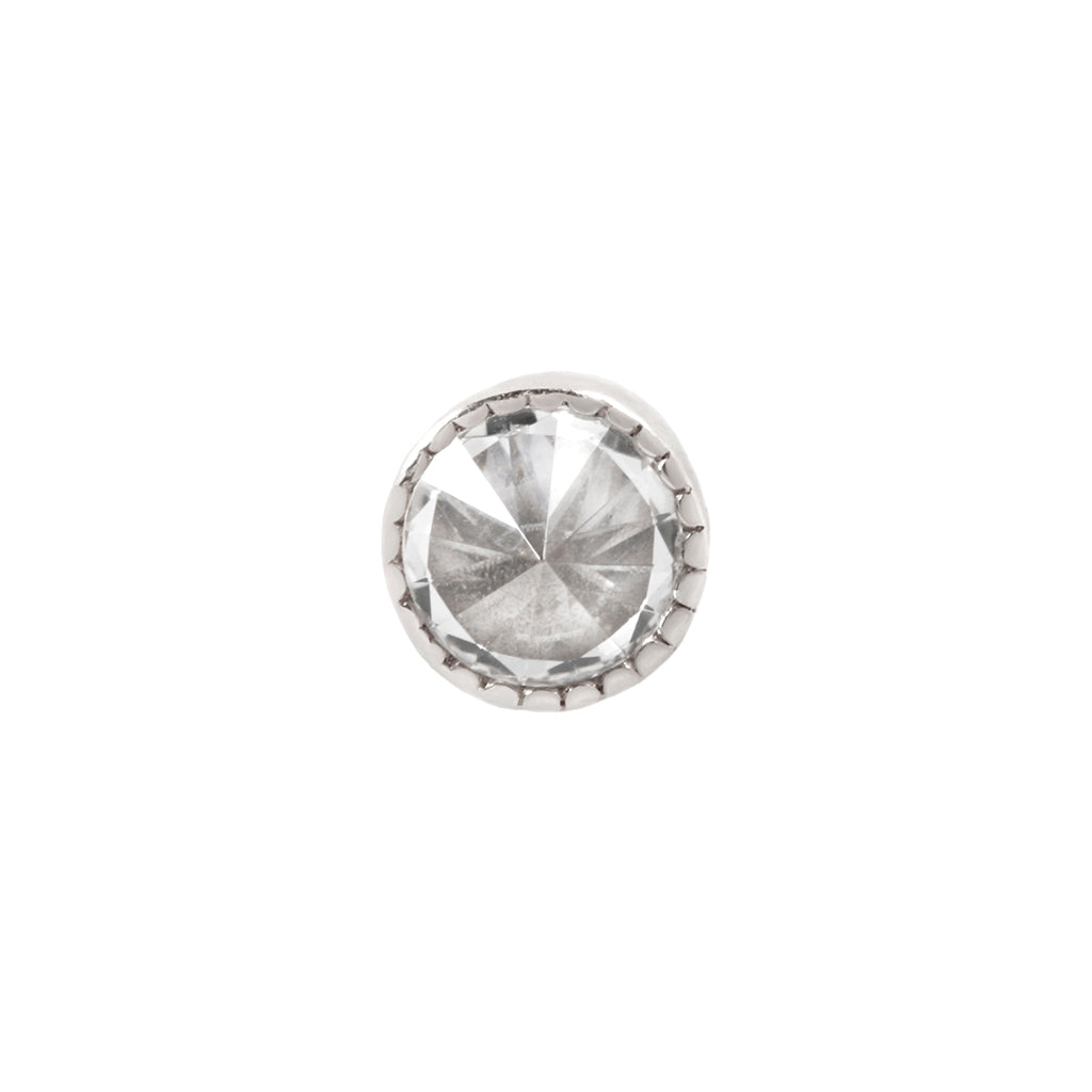 Milgrain Bezel Gem Threadless End with Reverse Set CZ Threadless Ends Buddha Jewelry 14k White Gold 2mm