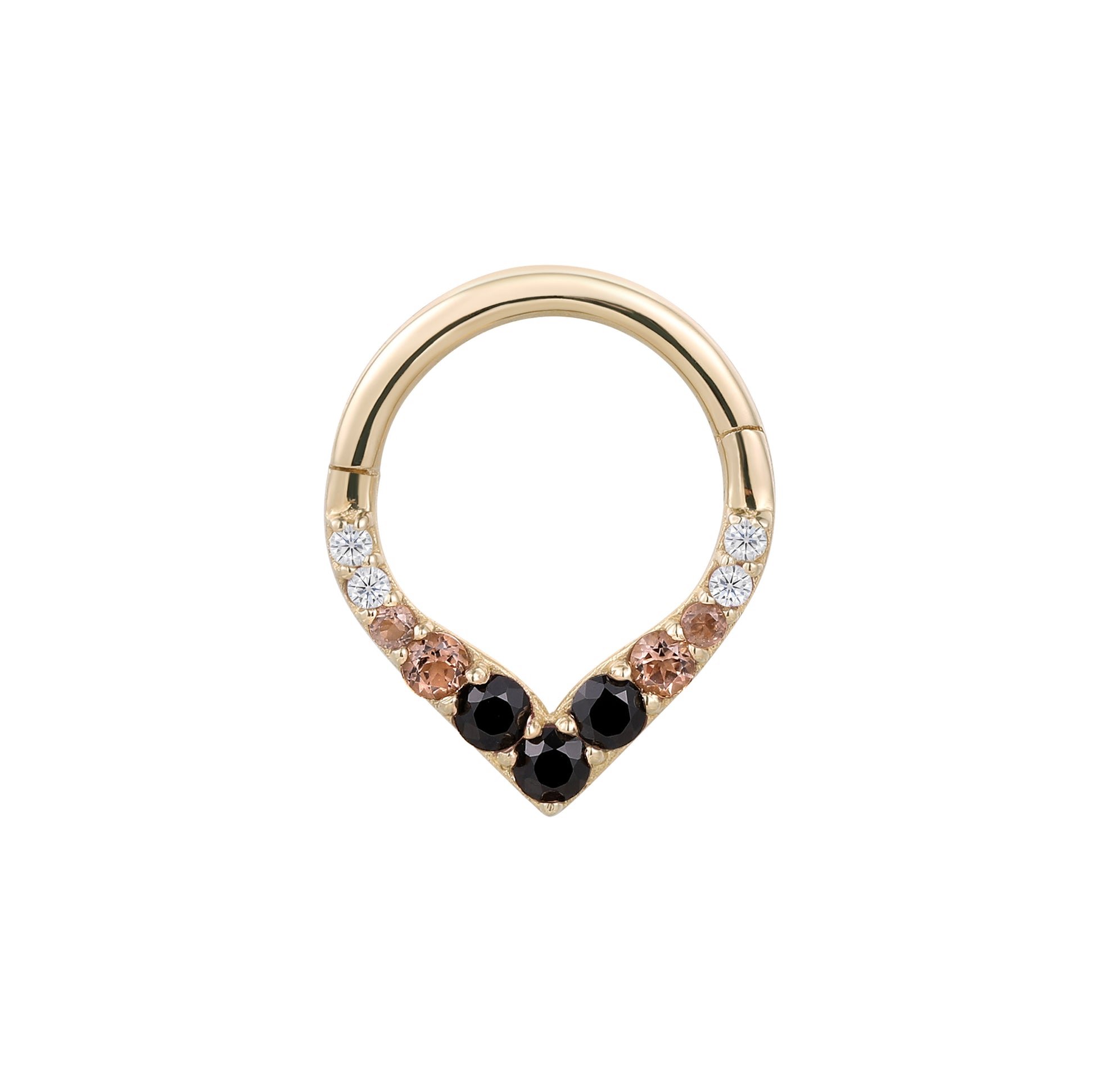 Rise + Shine Clicker with Smoky Quartz + Black Spinel Ombre Clickers Buddha Jewelry 14k Yellow Gold