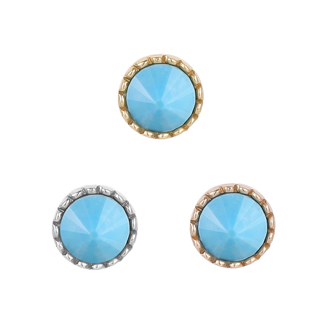 Round Accent Bezel Gem Threadless End with Reverse Set Turquoise Threadless Ends Buddha Jewelry