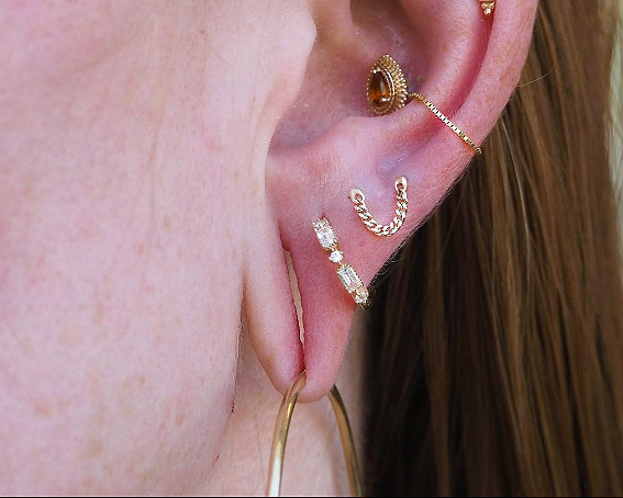 Euphoria Huggie with White Sapphire Clickers Buddha Jewelry