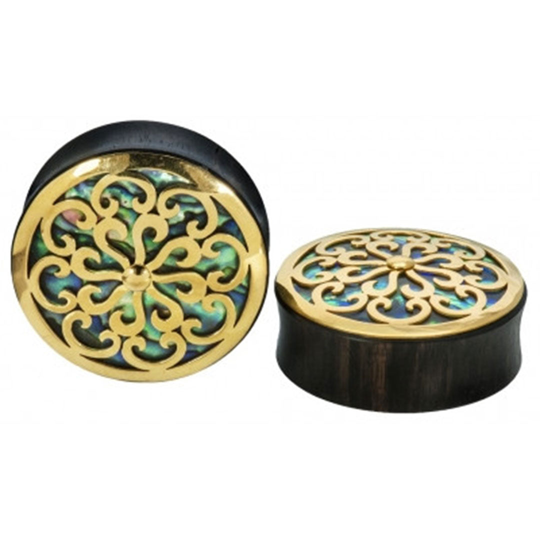 Idol Plugs - Abalone - Yellow Gold Plated Plugs Buddha Jewelry