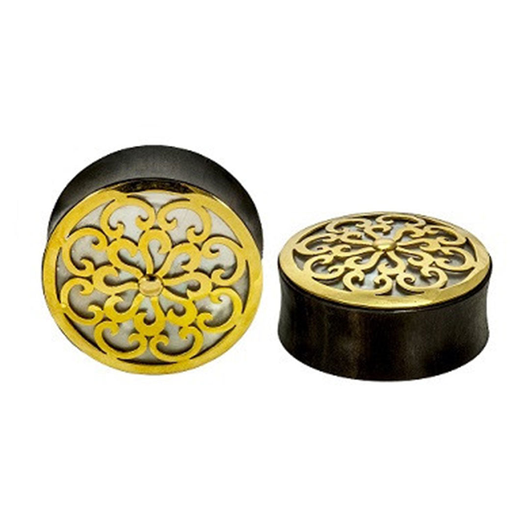 Idol Plugs - Mother of Pearl - Yellow Gold Plated Plugs Buddha Jewelry