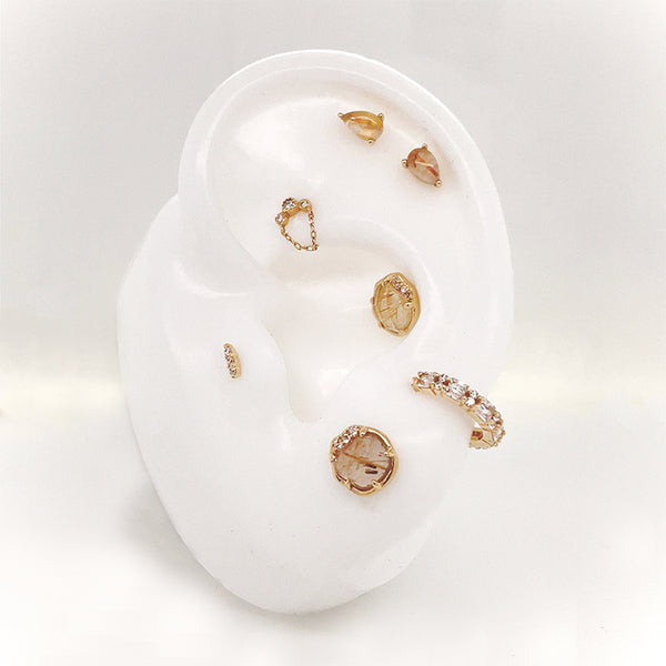 Prong Pear Threadless End with Rutilated Quartz Threadless Ends Buddha Jewelry